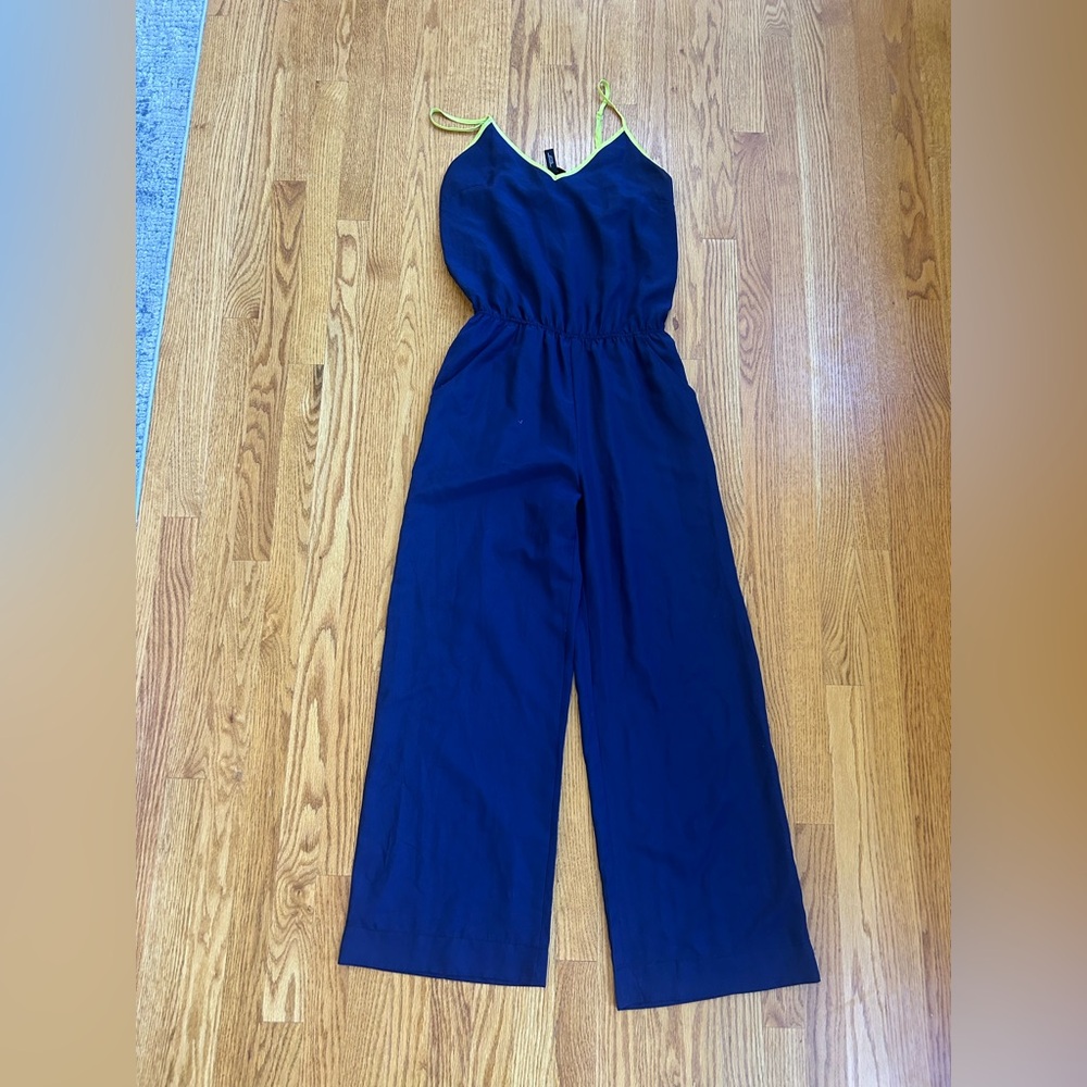 Aqua Dark Blue Jumpsuit with Neon Green Accents